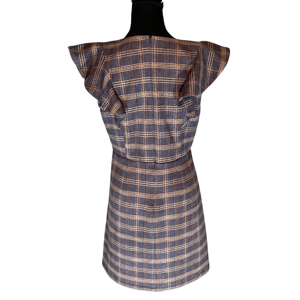 Altar'd State Plaid Ruffle Sleeve V-Neck Fit & Flare Mini Dress M Dark Academia - Picture 3 of 9